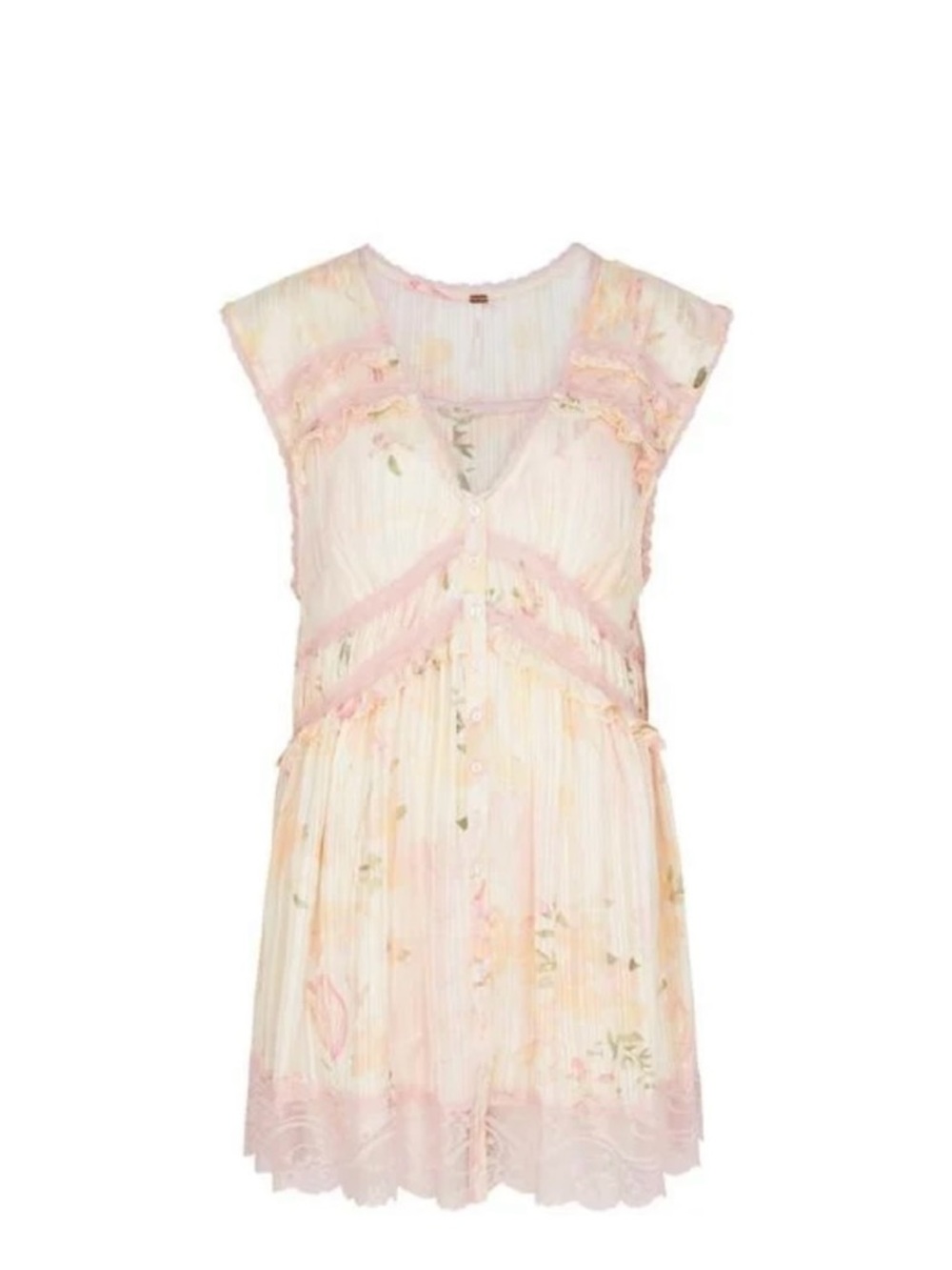 Free People Spring Fling Printed Chiffon Mini Dress in Pink